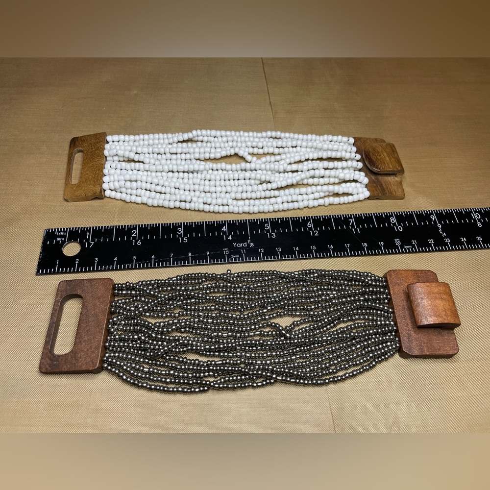 Pair of Multistrand Beaded Bracelets with Wood Clasps. Price is for Pair